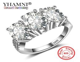 YHAMNI bijoux de mode réel naturel solide 925 anneaux en argent ensemble de luxe 3 pièces ovale Sona CZ diamant anneaux de mariage pour les femmes LYR0045426711