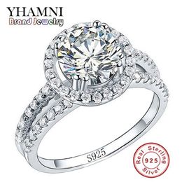 Yhamni Fashion Jewelry Ring a S925 Stamp Real 925 Sterling Silver Ring Set 2 Carat CZ Diamond Mading Rings for Women 510202W