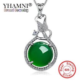 Yhamni Fashion Real 925 Bijoux en argent sterling Natural Gem Crystal Malais Green Colliers Charmes Bijoux Cadeau D360253R