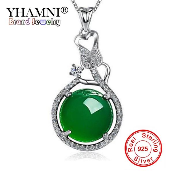 YHAMNI mode réel 925 bijoux en argent Sterling gemme naturelle cristal malais vert pendentifs colliers bijoux à breloques cadeau D3603040