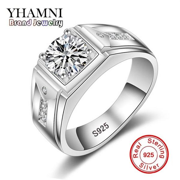 YHAMNI mode réel 925 en argent Sterling anneaux de mariage pour femmes hommes 1 ct CZ diamant bague de fiançailles bijoux MJZ009267w