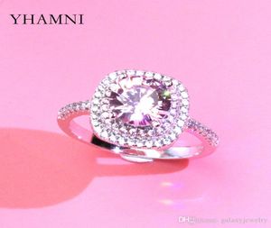 YHAMNI mode ronde rose CZ pierre 925 bague en argent Sterling pour les femmes de luxe bague de mariage boîte à bijoux fine XJZ33351885506