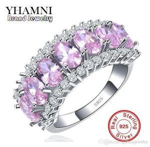 Yhamni Fashion S925 Stamp anneau argenté d'origine pour les femmes Luxury Diamond Pink Diamond Nouveau bijoux de bijoux Anneau de fiançailles MR13381029135739144