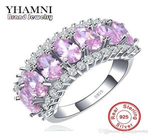 Yhamni Fashion S925 Stamp anneau argenté d'origine pour les femmes Luxury Diamond Pink Diamond Nouveau bijoux de bijoux Anneau de fiançailles MR13381029139626701