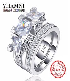 YHAMNI mode argent Bague de mariage ensembles 925 bijoux en argent Sterling pour les femmes de luxe fête diamant rond mode femme Bague Bij4248136