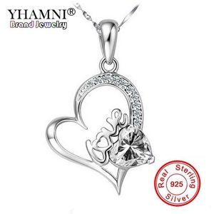 YHAMNI Mode vrouwen 100% Echt 925 Sterling Zilveren Ketting Set Zirconia Hart CZ Hanger Ketting voor Vrouwen D0141265V