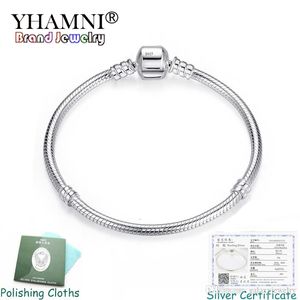 YHAMNI Fine 3mm Charm Chain Bracelet Charms 925 Silver Original Bracelet DIY Jewelry Regalo del Día de San Valentín PB005