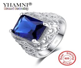 YHAMNI joyería fina 100 anillos de plata sólida 925 anillo de circón azul CZ accesorios de regalo de joyería de compromiso para mujeres RA01755992930