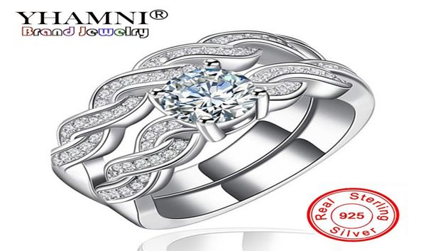 Yhamni Fine Jewelry Classic Marquise CZ Diamond 2 Anneaux Sets Solide 925 Silver Marid Wedding Ring Party Bijoux pour les femmes KR1279352912
