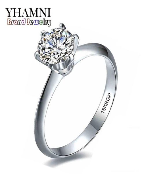 YHAMNI bijoux fins ont 18KRGP timbre Original bagues en or ensemble SONA 6mm 1 Carat CZ Zircon diamant anneaux de mariage pour les femmes RS0185904707