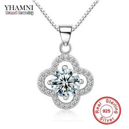 Yhamni joias finas de prata sólida, conjunto em forma de trevo, 1 ct, sona cz, pingente de diamante, colar para mulheres, joias de casamento 4y2114