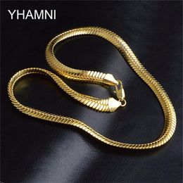 YHAMNI, collar de Color dorado, joyería para hombre, nueva moda, collar Figaro de 9 MM de ancho, cadena, joyería de oro NX1922645