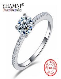 Yhamni Luxury 100 925 Bagues de fiançailles de mariage en argent sterling 1 Carat 6 mm Rings de zircone cubique pour bijoux de fête nuptiale ZK0015944095