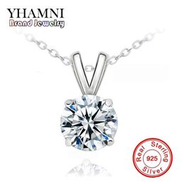 YHAMNI Luxe Grote 8mm 2 Ct CZ Diamanten Hanger Ketting Mode Fonkelende Diamant Massief Zilveren Ketting Sieraden voor Vrouwen XF183247Y