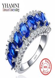 YHAMNI Luxe Nieuwe Mode 925 Zilveren Sterling Ring Sieraden Blauwe Diamant 10KT Vintage Party Engagement Trouwringen Voor Vrouwen R0097516868