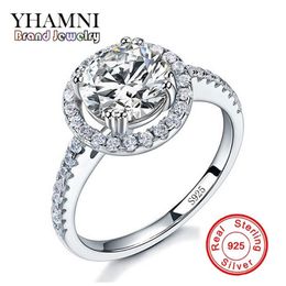 YHAMNI luxe original 925 bijoux en argent anneaux pour femmes rond 2 carats CZ diamant argent bague de fiançailles entier JYT1270z