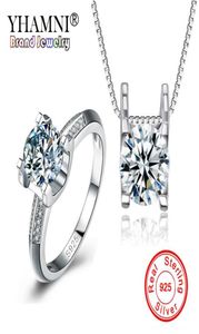 Yhamni Luxury Original 925 Sterling Silver Sieraden Wedding Sets Top Sona CZ Zirconia Sieraden Ring Kraag Accesorios Sets TDZ0371202906