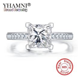 YHAMNI luxe princesse solide 925 en argent Sterling anneaux de mariage accessoires de fiançailles zircon cubique diamant bijoux bague pour femmes308O