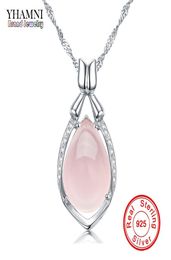 Yhamni Luxury Solid 925 STERLING Silver Rose Gem Crystal Pendant Collier Natural Stone Water Drop Drop pour femmes DZ0569105058