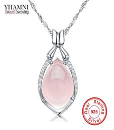 Yhamni Luxury solide 925 STERLING Silver Rose Gem Crystal Pendant Collier Natural Stone Water Drop Drop pour femmes DZ0565796782
