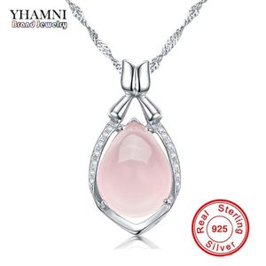 YHAMNI Luxe Solid 925 Sterling Zilver Roze Edelsteen Hanger Ketting Natuursteen Waterdruppel Ketting Voor Vrouwen DZ056265u