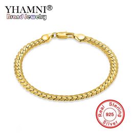 Yhamni Menwomen Gold armbanden met 18KSTAMP NIEUW Trendy Pure Gold Color 5mm brede unieke slangenketen Bracelet Luxe sieraden YS2422404