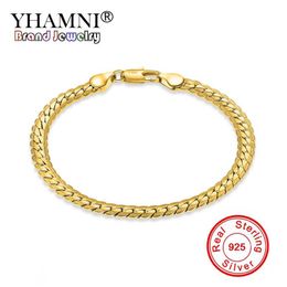 Yhamni Menwomen Gold Bracelets avec 18 kstamp Nouvelle couleur d'or pure tendance 5 mm de large bracelet de chaîne de serpent unique bijoux de luxe YS242292R