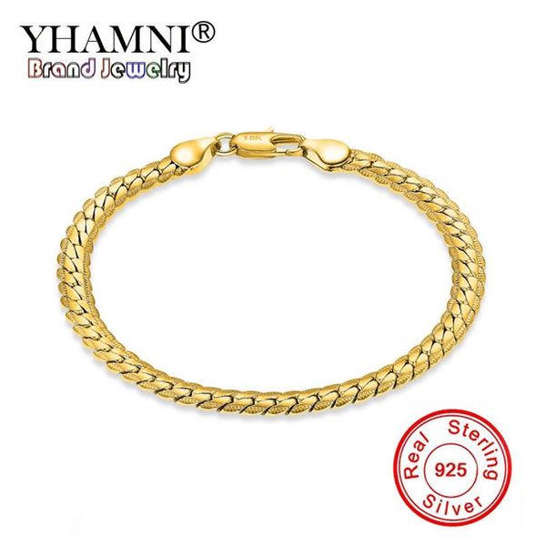 YHAMNI MenWomen Bracelets en or avec 18KStamp nouvelle couleur or pur à la mode 5MM de large Bracelet de chaîne de serpent Unique bijoux de luxe YS242307q
