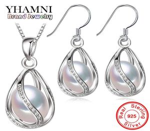 Yhamni Natural Pearl Jewelry Ensembles 925 Boucles d'oreilles en argent sterling