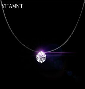 Yhamni nieuwe 6 mm 8 mm ronde CZ Real 925 Sterling zilveren hanger ketting transparante vislijn elegante kettingen bruiloft sieraden voor 2819442