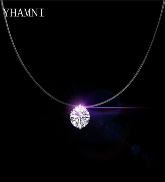 Yhamni Nuevo 6 mm 8 mm redondo CZ Real 925 Collar de colgante de plata esterlina Collares elegantes de la boda para 5642274