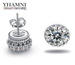 Yhamni nova chegada vender diamante super brilhante 925 prata esterlina senhoras brincos de coroa jóias inteiras e1006897968