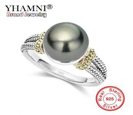 Yhamni New Black Pearl Rings for Women 925 Sterling Silver Bedding Finger anillos de moda CZ Joyería Drop ZR105834090426434204