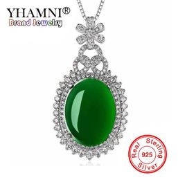 YHAMNI Neue Mode 925 Sterling Silber Anhänger Natürliche Grüne Luxus Halskette Schmuck Marke Hochzeit Engagement Für Frauen ZD3733758287