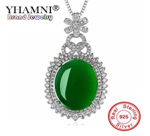 Yhamni New Fashion 925 Sterling Silver Pendant Natural Green Luxury ketting juwelenmerk Wedding Betrokkenheid voor vrouwen ZD3736030861