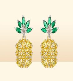 YHAMNI nouveau cristal jaune fruits ananas boucles d'oreilles mariée grandes boucles d'oreilles en cristal naturel bijoux pour les femmes E44559340535