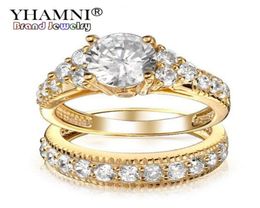 Yhamni SANGES NON-FADINGS Set Fine Jewelry Gold Color Cumbic Zirconia Rings Set for Women Engagement Wedding Gift Ring Ydra00462061918331970