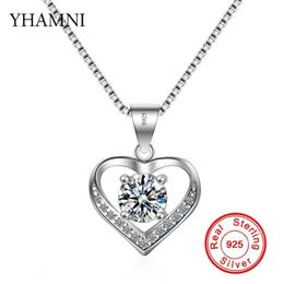 YHAMNI Original 100% 925 bijoux en argent Sterling 6mm CZ Diamant coeur pendentif collier pour la saint-valentin cadeau d'amour XDZ24227a