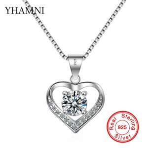 Yhamni Originele 100% 925 Sterling Silver Sieraden 6mm CZ Diamant Heart Hanger Ketting voor Valentijnsdag Gift van Love XDZ248 219B