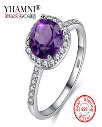 YHAMNI Original 100 anillo de Plata de Ley 925 pura Natural azul rojo púrpura blanco 1ct 6mm CZ anillo de circón joyería de boda E55522323368094