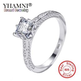 YHAMNI Original 100% Solide 925 Sterling Silber Prinzessin Ring Mode Brillante Kubische Zirkon Hochzeit Ringe für Frauen XJZ212277m