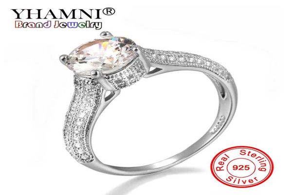 YHAMNI-Anillo de oro macizo con sello Original de 18KRGP, anillo de circón CZ de 8mm y 2 quilates, joyería de boda de oro rosa a la moda para mujer, regalo ZR2222020077