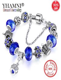 Yhamni Original 925 Silver Crown Pendant Pendant Charm Bracelets Femme Femme New European Style Crystal Beads Bracelet For Women Jewelry Gift S7648218