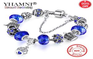 Yhamni Original 925 Silver Crown Pendant Pendant Charm Bracelets Femme Femme Bracelet des perles de cristal de style européen pour les femmes bijoux Gift S3762100