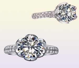 Yhamni Original 925 Anneaux de mariage en argent sterling pour les femmes en forme de fleur romantique Incrust 3 carats cz diamant fiançailles Wholes1452667