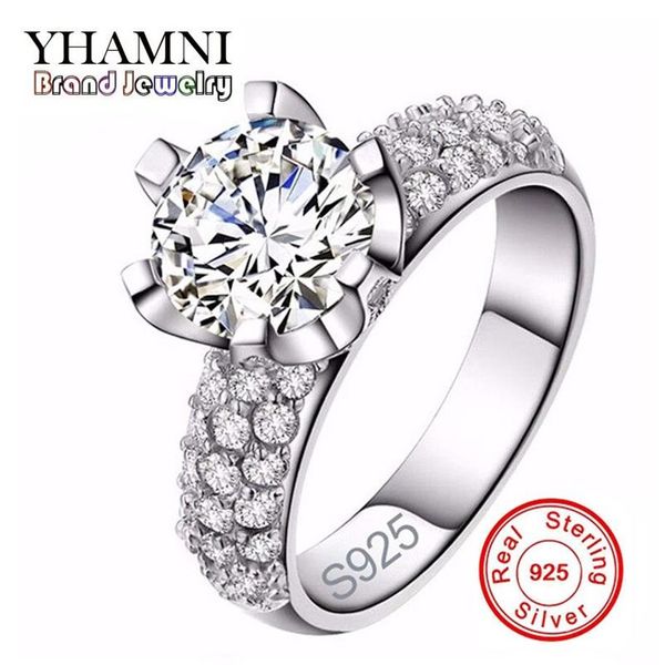 YHAMNI Original 925 bagues de mariage en argent sterling pour femmes romantique en forme de fleur incrusté 3 carats CZ diamant bague de fiançailles Wholes253w