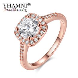 YHAMNI Original mode véritable bagues en or Rose pour les femmes 1ct 6mm haute qualité bague en or Rose bijoux AR035210D