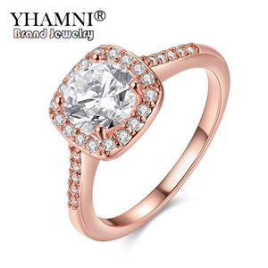 YHAMNI Originele Mode Real Rose Gouden Ringen Voor Vrouwen 1ct 6mm Top Kwaliteit Rose Gouden Ring Sieraden AR035288e