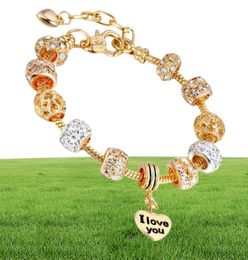 YHAMNI Original Bracelet en or perles de cristal chaîne Pulseras je t'aime bracelets à breloques bracelets bijoux cadeau pour les femmes HSL1519824342