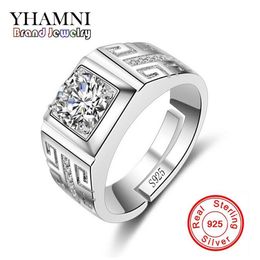 YHAMNI Originale Reale 925 Anelli In Argento Sterling per Uomo Anello di Fidanzamento di Nozze Moda Gioielli Con Diamanti Anello di Barretta Degli Uomini NJZ0023058